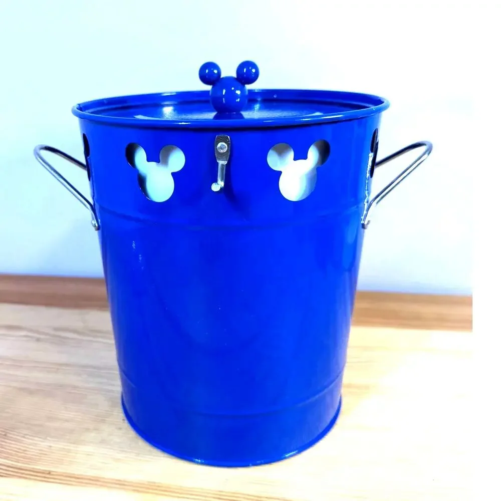 Disney Parks Mickey Mouse Blue Metal Ice Bucket Lid Liner Taiwan Missing Scoop